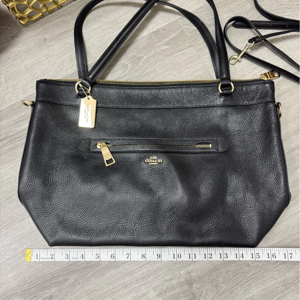 Coach Black Leather Tote with Gold Accents
